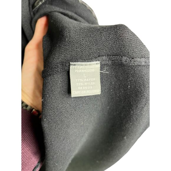 Neiman Marcus Cardigan Sweater Women L Black Open Ruffle Front Faux Leather Trim - Picture 6 of 8